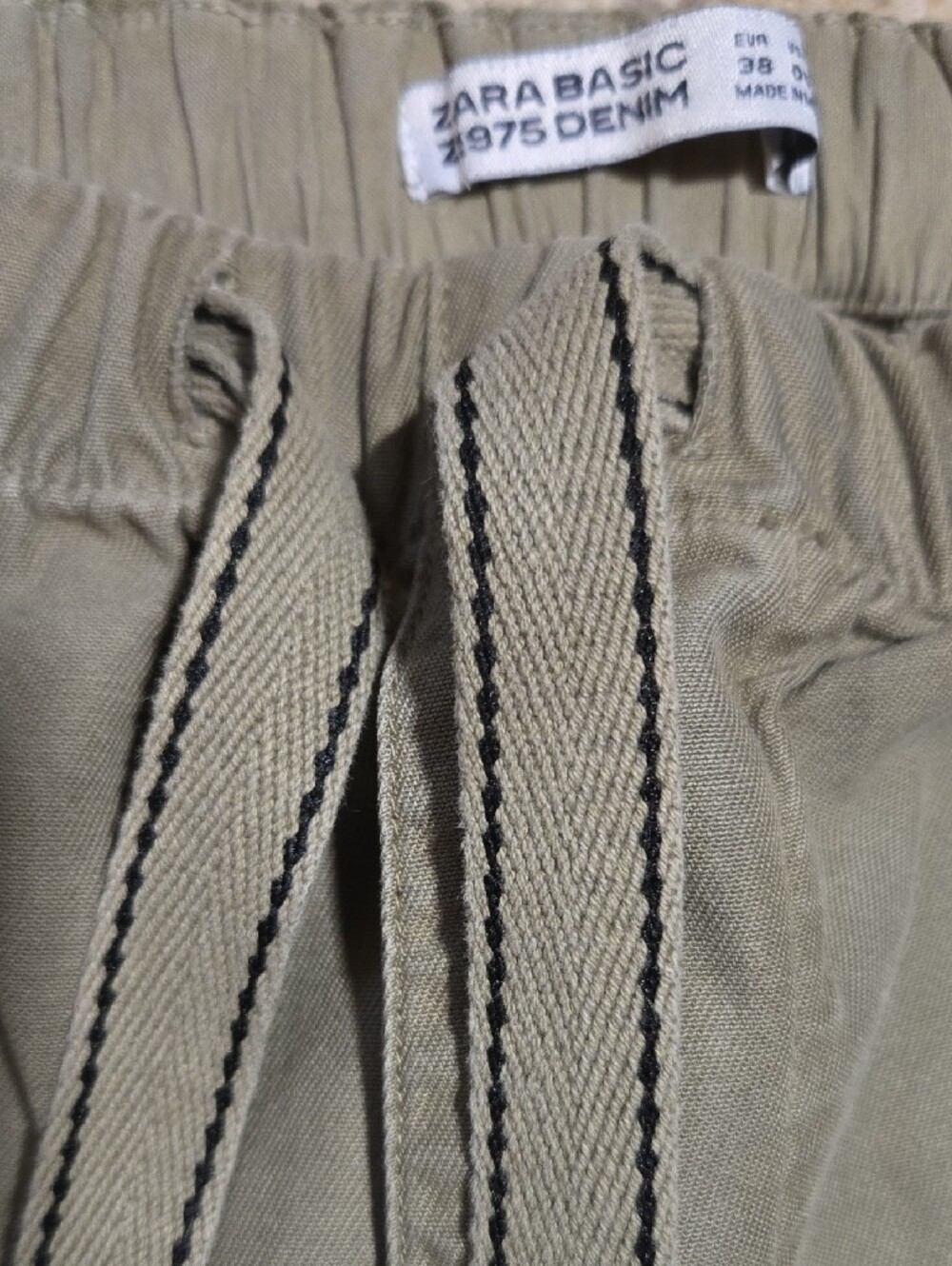 Zara Linen Blend Patchwork Cargo Pants Olive Green Size 6 - Picture 3 of 5